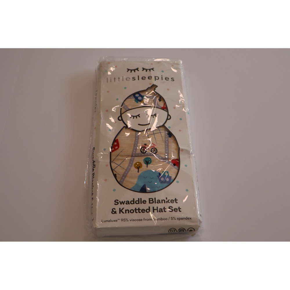 Little Sleepies Road Trip Swaddle Blanket and Knotted Hat Set